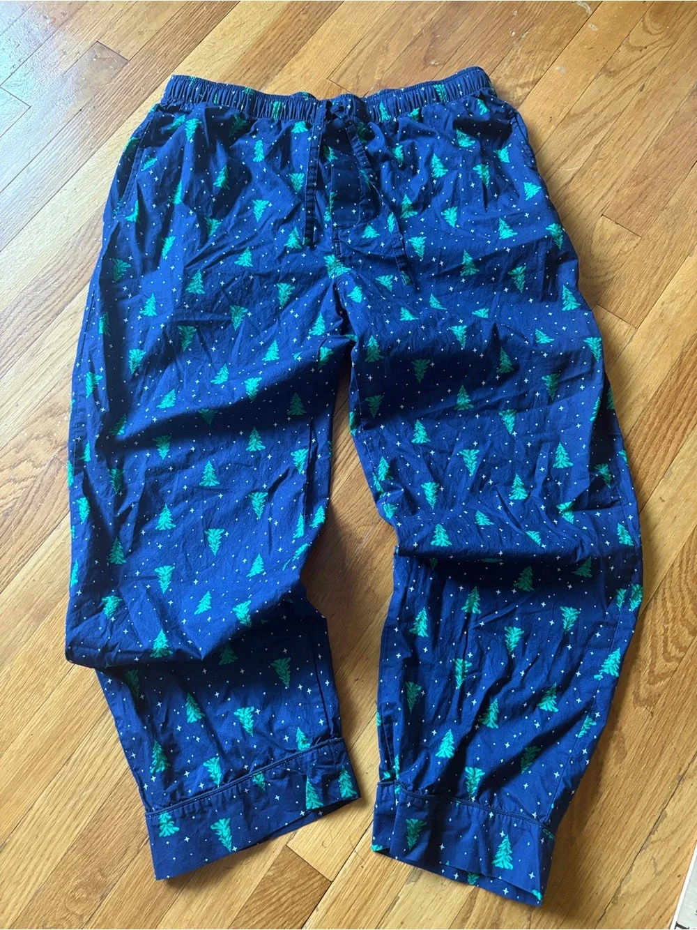 Lands End Pine Tree Lounge Pants Mens L 36-38 Blue Cotton Pajama Pants